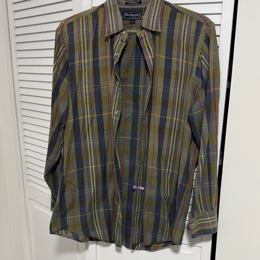 Burberry Men's Green and Blue Plaid Shirt